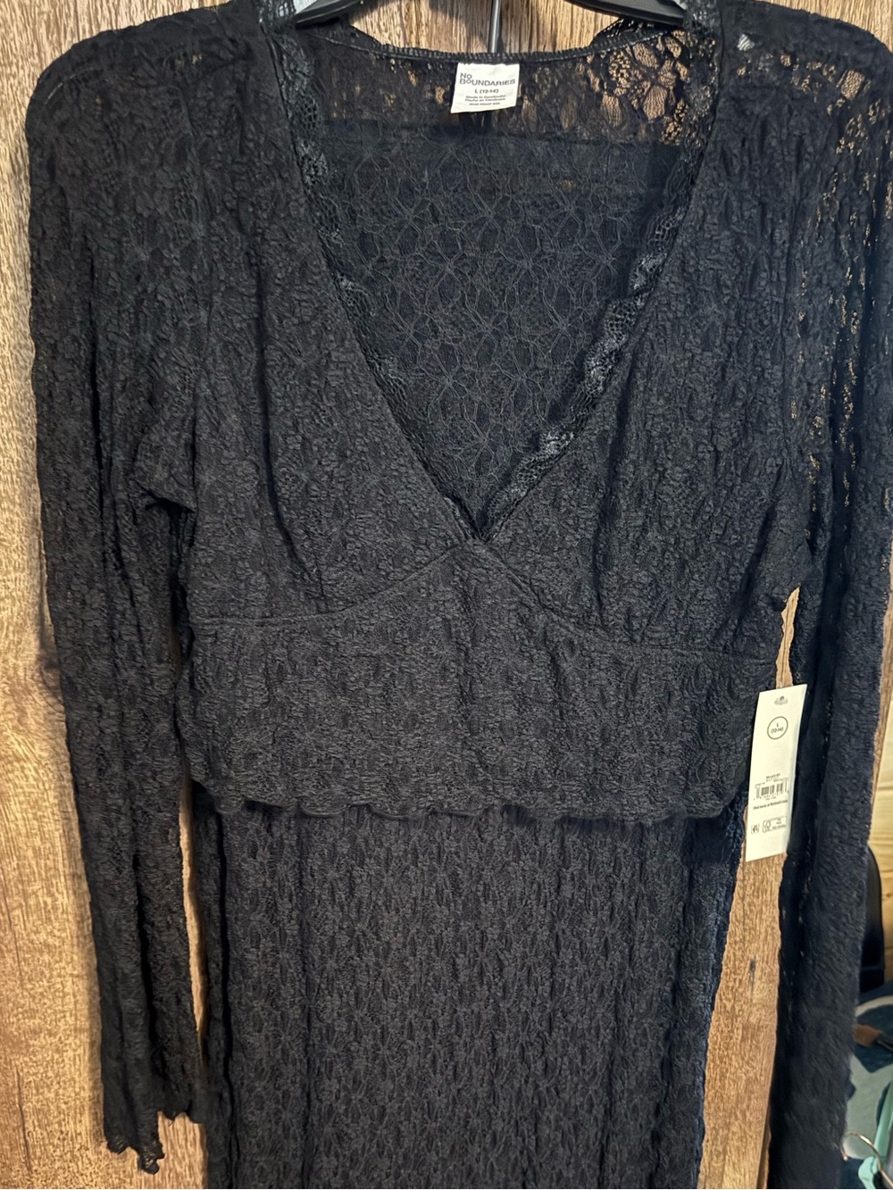 No Boundaries Black Lace Long Sleeve V-Neck Dress